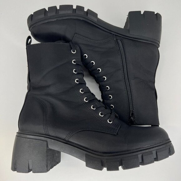 Womens HYPE05S1 Black Fabric Lace Up Side Zip Chunky Size 10M Ankle Combat Boots - Picture 7 of 9